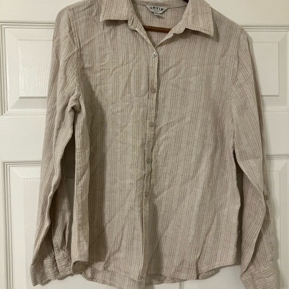 Orvis Women's Beige Button-Down Shirt